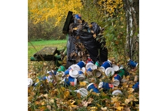 Image fiber based coffee cups in a bin bag collected for recycling